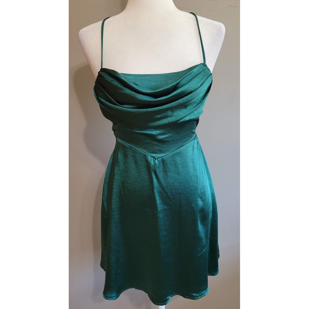 Hello Molly Green Satin Cowl Mini Dress